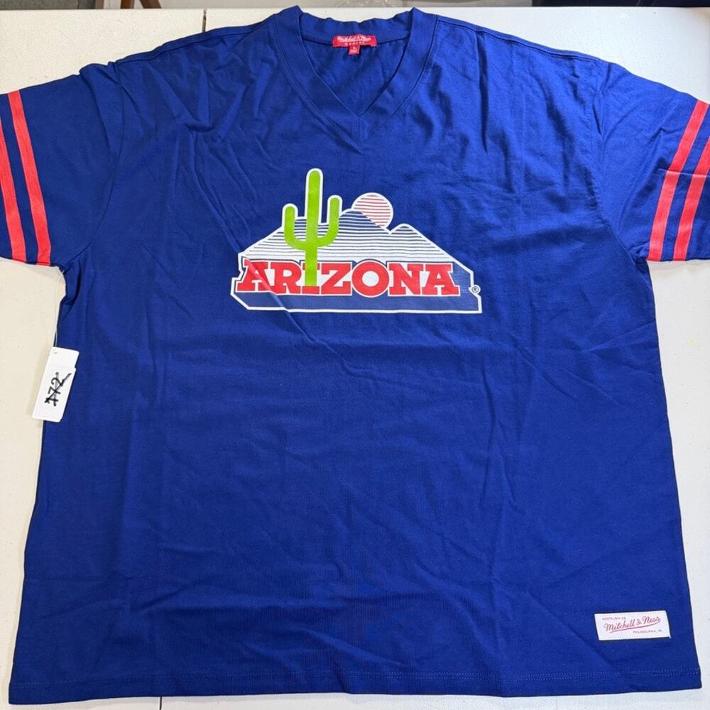 Arizona Wildcats Mitchell & Ness Women's V-Neck T-Shirt Blue Large NWT